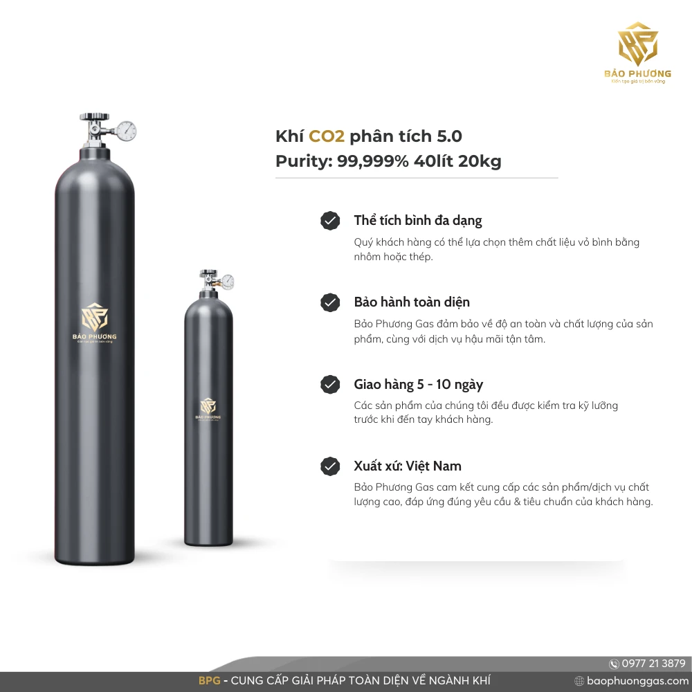 Khí CO2 phân tích 5.0 Purity 99,999% 40lít 20kg