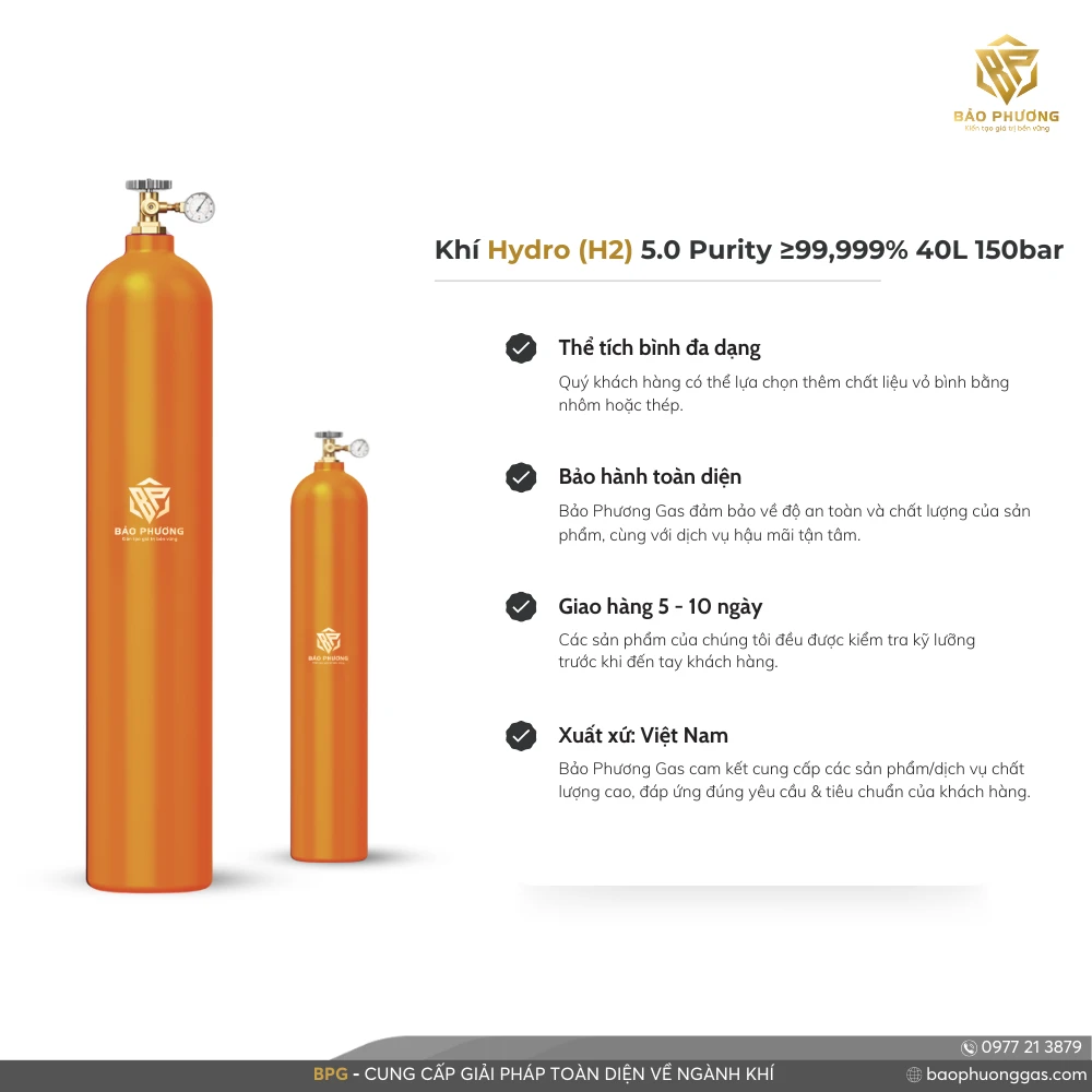 Khí Hydro (H2) 5.0 Purity ≥99,999% 40L 150bar