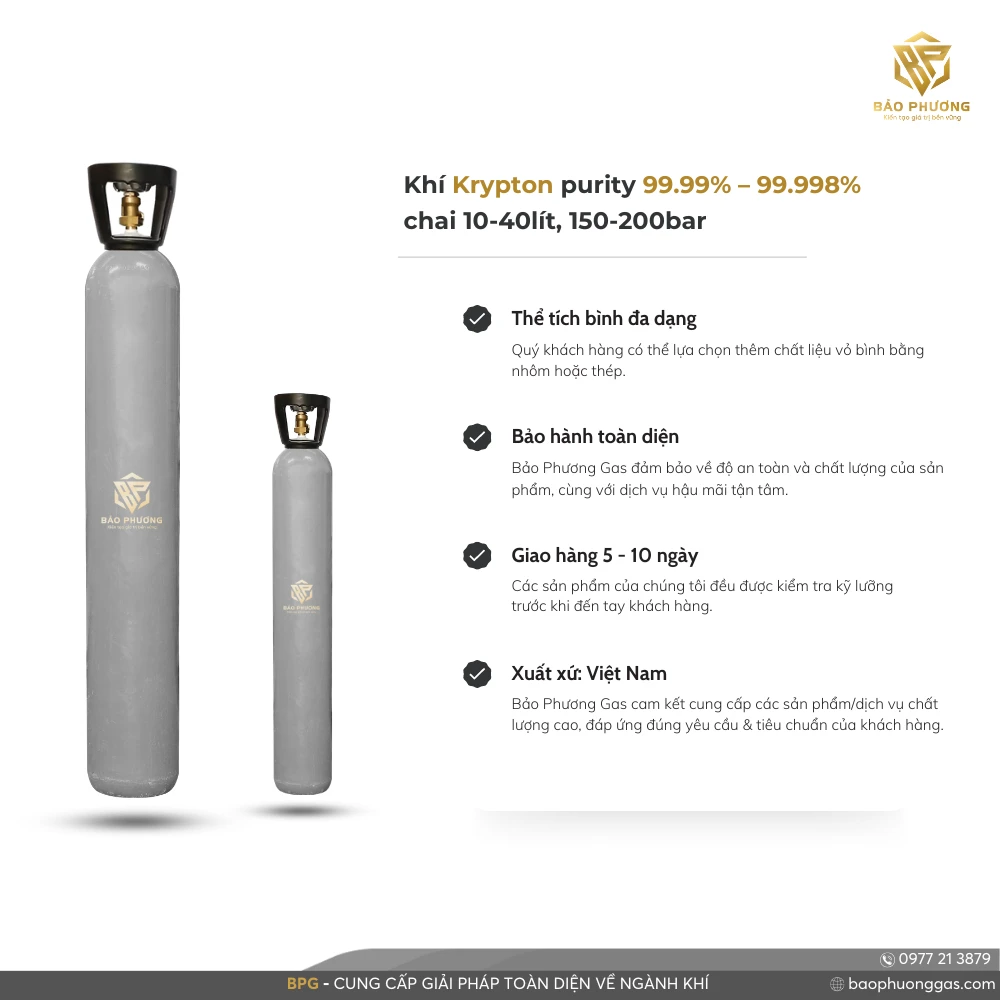 Khí Krypton purity 99.99% – 99.998% chai 10-40lít, 150-200bar