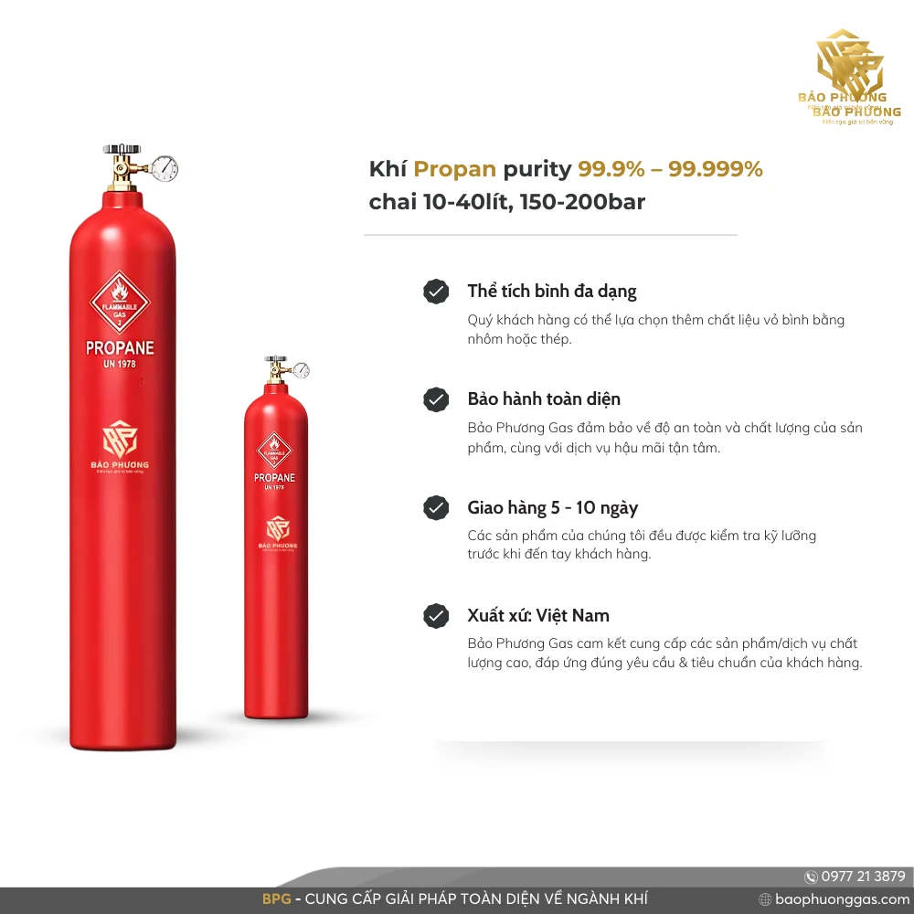 Khí Propan purity 99.9% – 99.999% chai 10-40lít, 150-200bar