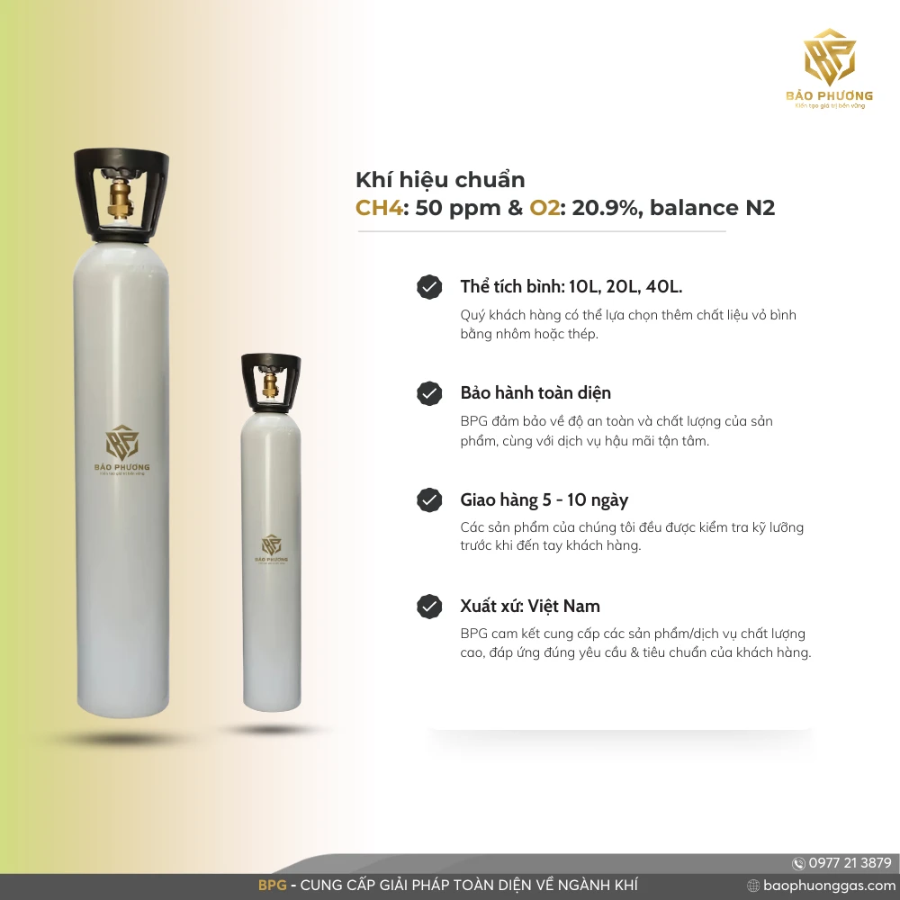 Khí hiệu chuẩn CH4 50 ppm & O2 20.9%, balance N2