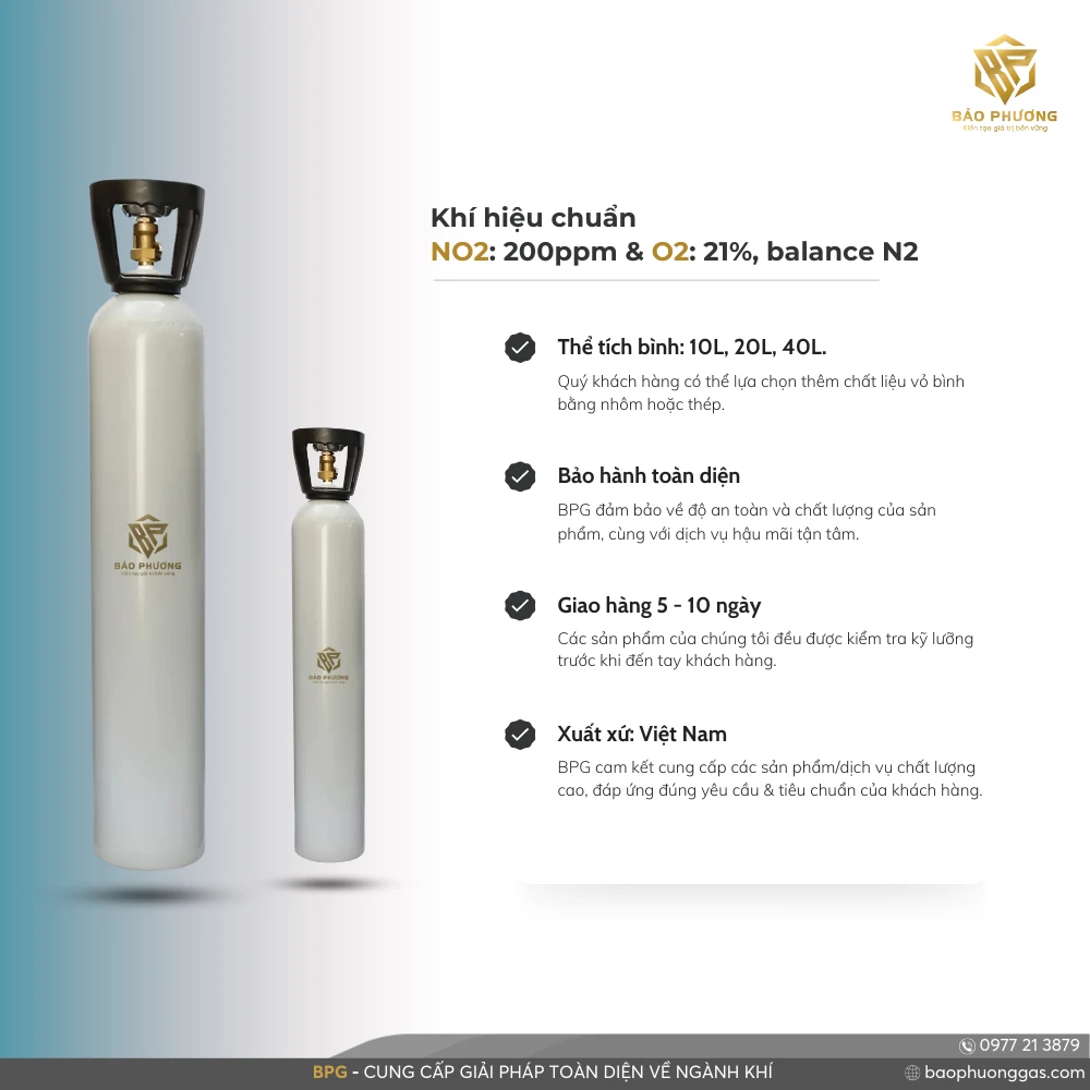 Khí hiệu chuẩn NO2 200ppm & O2 21%, balance N2