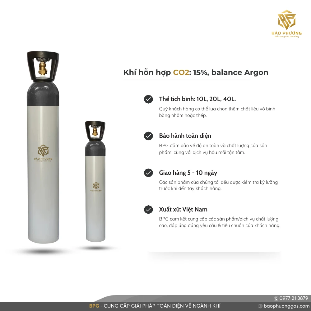 Khí hỗn hợp CO2 15%, balance Argon