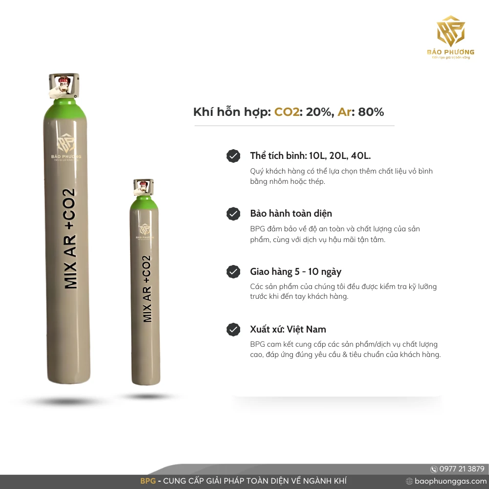 Khí hỗn hợp CO2 20%, Ar 80%