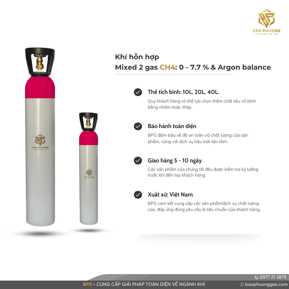 Khí hỗn hợp Mixed 2 gas CH4 0 - 7.7% & Argon balance (1)