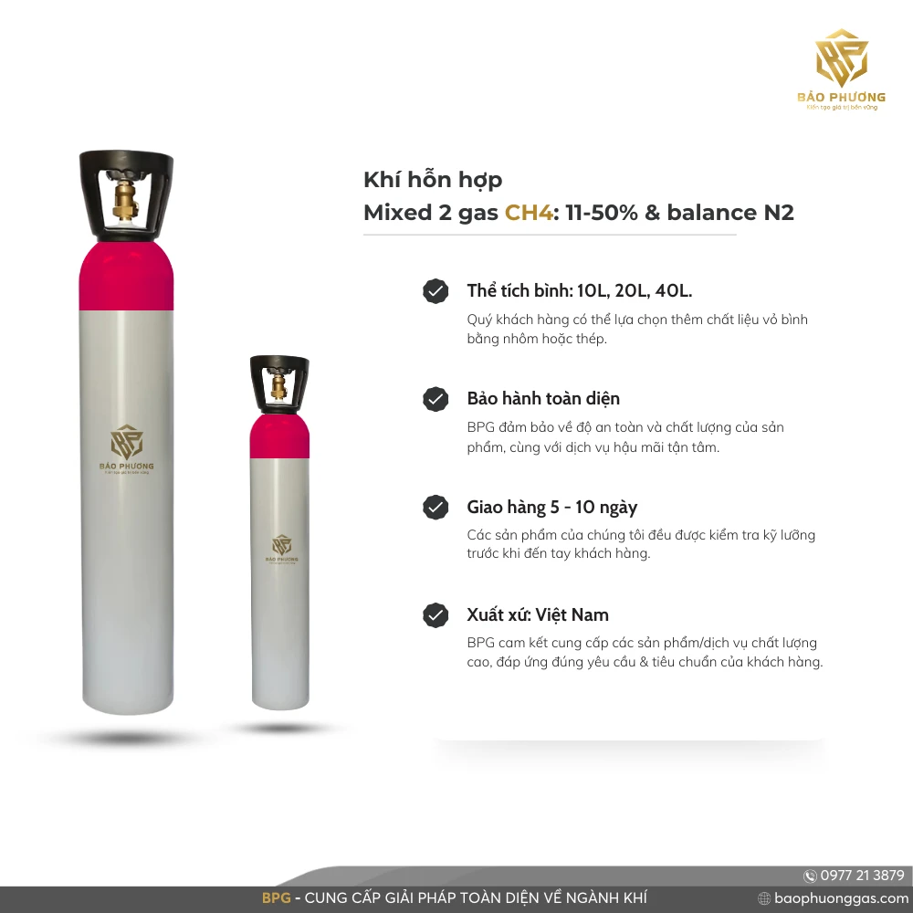 Khí hỗn hợp Mixed 2 gas CH4 11-50% & balance N2