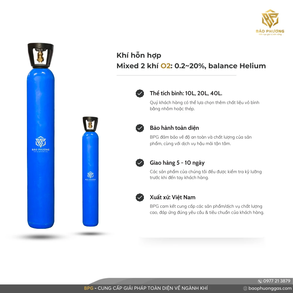 Khí hỗn hợp Mixed 2 khí O2 0.2~20%, balance Helium