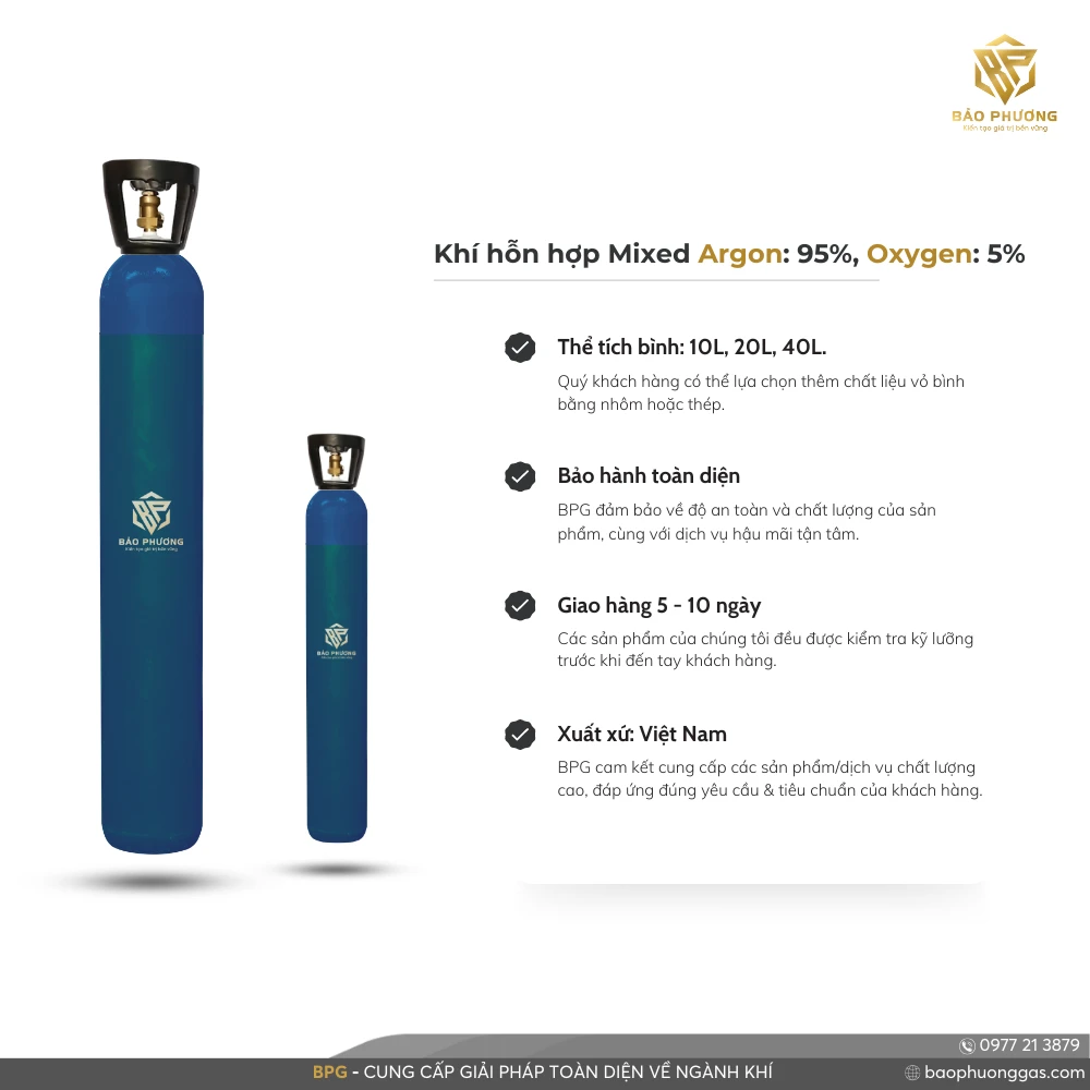 Khí hỗn hợp Mixed Argon 95%, Oxygen 5%