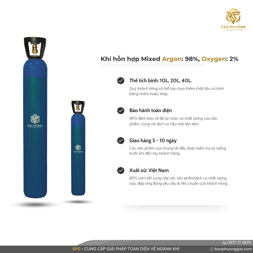 Khí hỗn hợp Mixed Argon 98%, Oxygen 2%