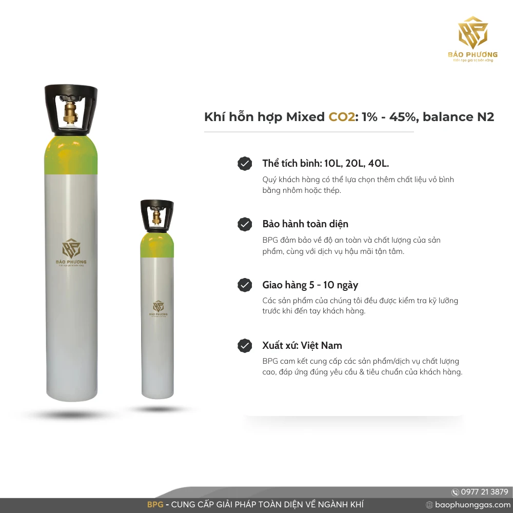 Khí hỗn hợp Mixed CO2 1% - 45%, balance N2