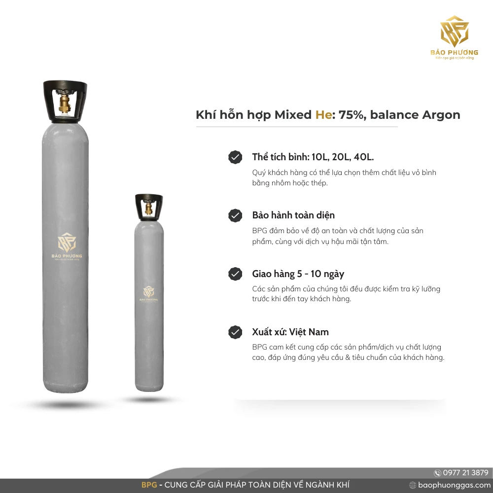 Khí hỗn hợp Mixed He 75%, balance Argon