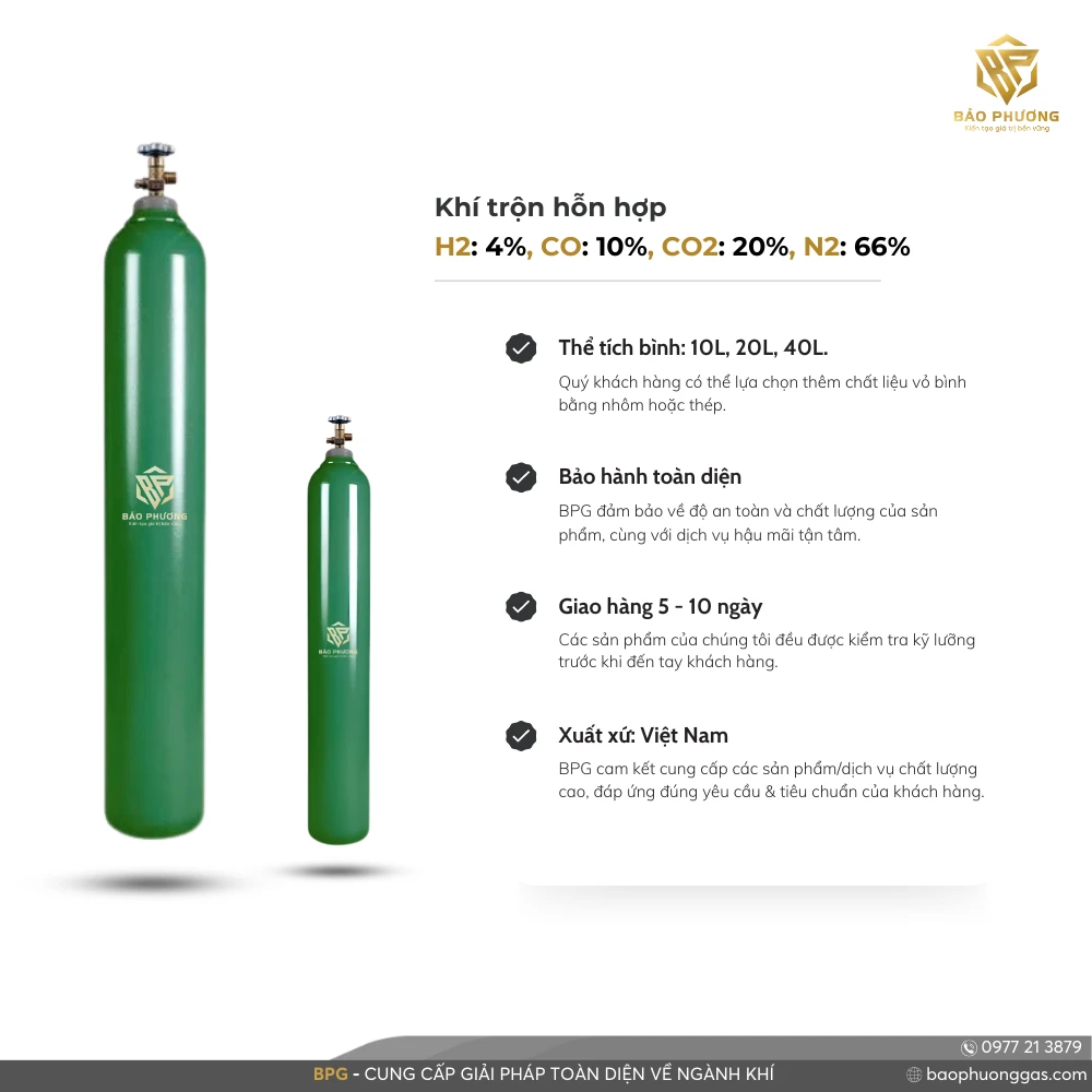 Khí trộn hỗn hợp H2 4%, CO 10%, CO2 20%, N2 66%